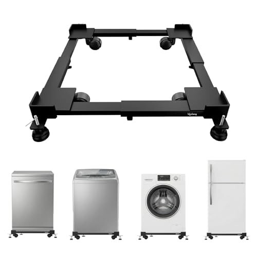 Lifelong Washing Machine Stand for Home, Adjustable Metal Trolley with Wheels - 4 Anti-Vibration Rubber Grips, Supports up to 170 Kg, Suitable for Dishwashers and Refrigerators