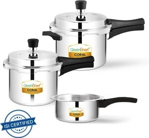 Greenchef Coral Combo 5 L, 3 L, 2 L Outer Lid Pressure Cooker Price in India - Buy Greenchef Coral Combo 5 L, 3 L, 2 L Outer Lid Pressure Cooker online at Flipkart.com