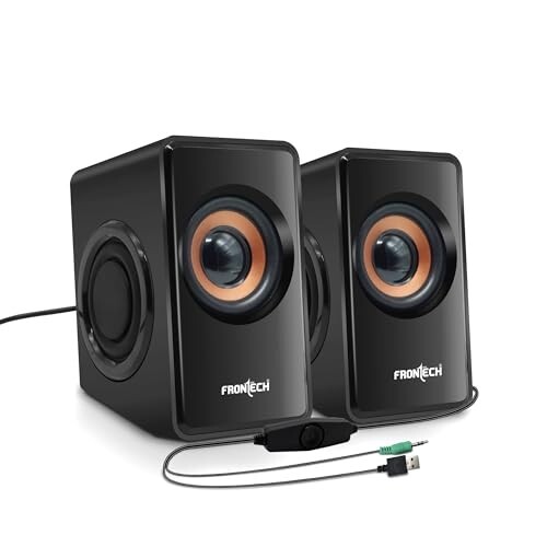 FRONTECH 2.0 USB Powered Multimedia Speakers | 2 x 2.5W Drivers (5 cm) | 3.5mm Jack Connectivity | for Laptop, PC, TV, Mobile | 1 Year Warranty (SPK-0001, Black)