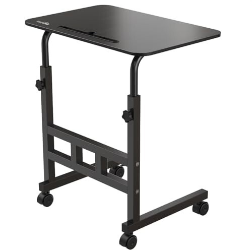 iSmart Technology Amazon Basics Adjustable Height Wooden Table with Wheels  (Black)