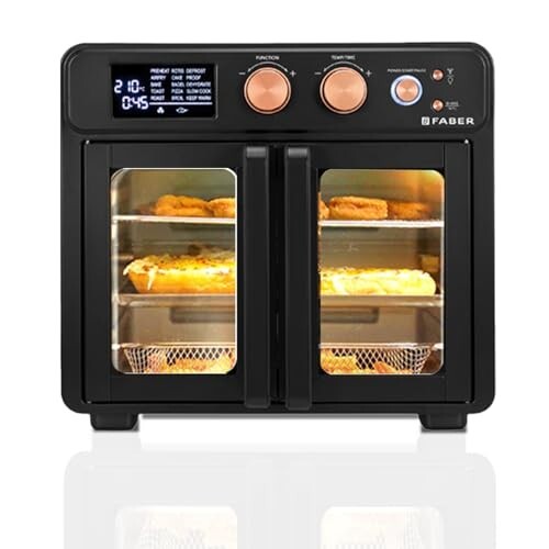 Faber Air Fryer Oven 25L, Digital Control, Bake Tray, SS Wire Tray&Basket, Crumb Tray, Rotisserie Kit|15 Preset Auto Program|