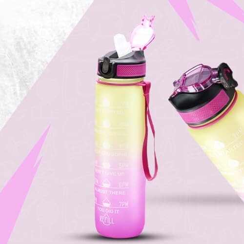 Attro Motivational 1 Liter Quotes & Time Marker Dual Colour Sports Plastic Bottle BPA Free, Leak Proof Sipper Bottle for Gym, Office, Workout- Yellow Violet