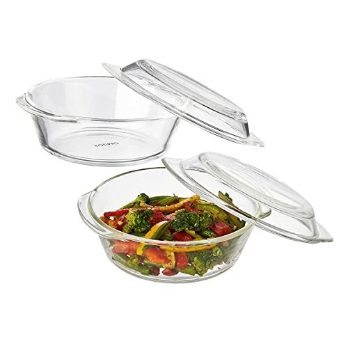 Solimo Set of 2 Borosilicate Glass Casserole-Cum-Serving Bowl with Lid 650 Ml Each