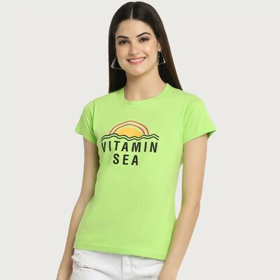 Women's Round Regular Fit Printed T Shirt
