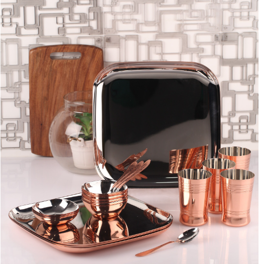 Silver Stainless Steel 24-Piece Copper-Bottom Dinner Set