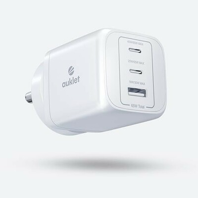 65W GaN Fast Wall Charger, with PD & PPS Support, USB 2C, 1A Port, BIS Certified, Compatible with All iPhones, iPads, MacBooks, laptops, and All Android mobiles (White)