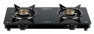 Havells Calore Gas stove |2 Heavy Duty Forged Brass Burner|6 mm Toughened Glass (Black)