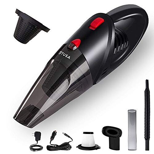 TUSA Wireless + Wired Car Vacuum Cleaner | 2X Powerful Suction | 6000mAh Battery + 12V Car Port | Portable High Power Cleaner for Car & Home (Black)