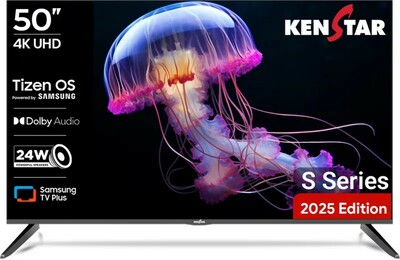 Kenstar 127 cm (50 inch) Ultra HD (4K) LED Smart Tizen TV 2025 Edition with Metal Frameless Design 24W Dolby Audio Samsung TV Plus App (100+ Live Channels) Voice enabled Remote (50UHDTDKEETB)