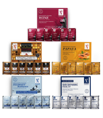 NutriGlow Naturals Sustainable 5 Diamond Radiance-Gold Kesar & Wine Facial Kit - 60 g Each