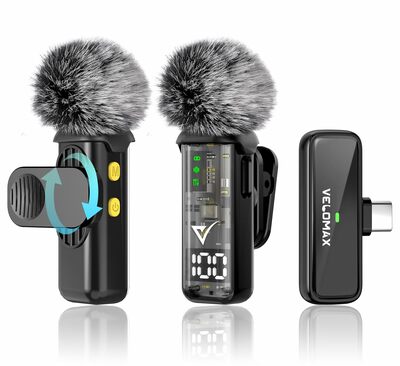 VELOMAX Mic for YouTube Wireless with LED Indicator, One-Click Noise Reduction Magnetic Mini Lapel Wireless Microphone, Ideal for Vlog YouTube Content Creator, Only Support System for Type C