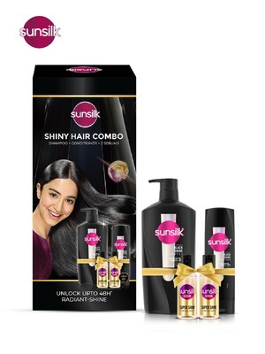 Buy Sunsilk Shiny Hair Combo Radiant Black Shine Shampoo+Conditioner & 2 Super Shine Serum - Hair Care Combo for Unisex 36089027 | Myntra