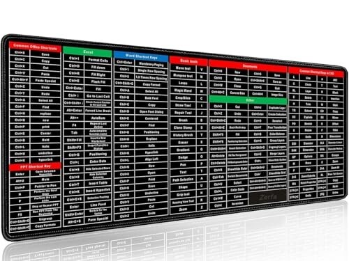 Zerfa Extra Large (800x300x2mm) Extended Gaming Laptop Mouse Pad, Thick Non-Slip Rubber Base Desk Mat Keyboard pad for PC/Computer (Office Software English Shortcut Key Design) Black