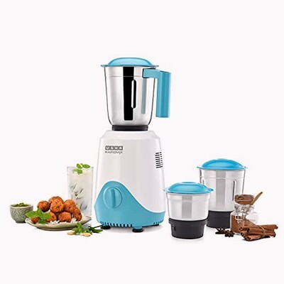 USHA Rapidmix 500-Watt Copper Motor Mixer Grinder With 3 Jars And 2 Years Product Warranty & 5 Years Motor Warranty (Sea Green/White), 500 Watt