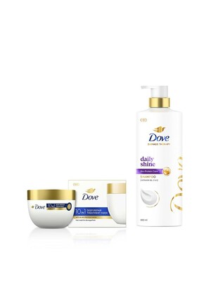 Dove Set Of Daily Shine Shampoo 650ml & 10 In 1 Deep Repair Treatment Hair Mask 120ml