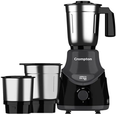 Crompton - DS 500 W Mixer Grinder (ACGM-DS500W3J BLK | 3 Jars | Black & Grey)