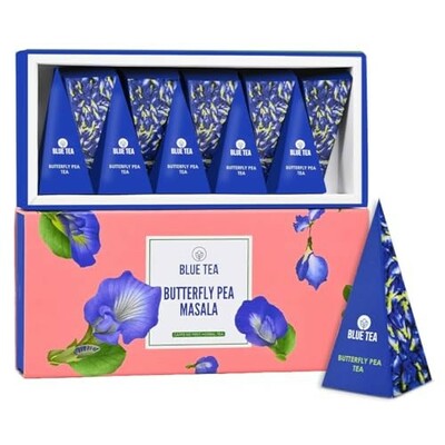 BLUE TEA - Butterfly Pea Chai Masala Tea Gift - 10 Tea Bag - Plant Based | | Caffeine-Free - Flower & Spices Based - Refreshing Tea | Featured In Shark Tank