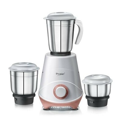 Prestige 500W Nexus Mixer Grinder with 3 Stainless Steel jars|White & Rose Gold