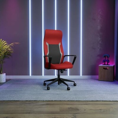 GODREJ INTERIO Tecno High Back Fabric Ergonomic Gaming Chair (Red) 1-Year Warranty, Fixed Armrest, Adjustable Lumbar and Height
