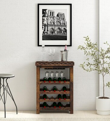 Mudramark Chandler Sheesham Wood Bar Cabinet In Provincial Teak Finish