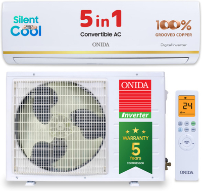 ONIDA 2025 Model 1.5 Ton 3 Star Split Inverter 5-in-1 Convertible Cooling with Deep Cleaning AC (IR183PRSG, White)