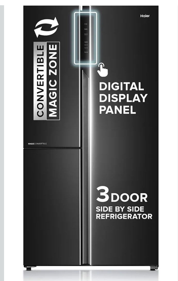 Haier SmartChoice 598L 3 Star 3-Door Side by Side Frost Free Refrigerator (Graphite Black) 