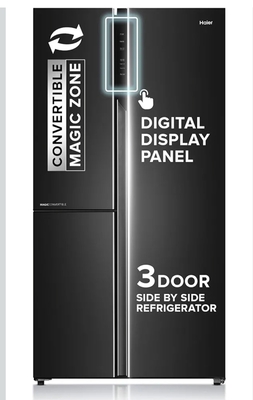 Haier SmartChoice 598L 3 Star 3-Door Side by Side Frost Free Refrigerator (Graphite Black) 