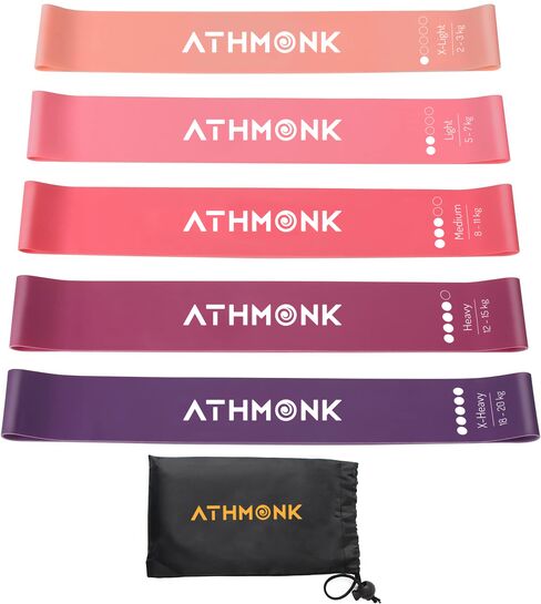Athmonk Mini Loop Resistance Band for Workout - Leg Exercise Fitness Band - Set of 5 Resistance Tube