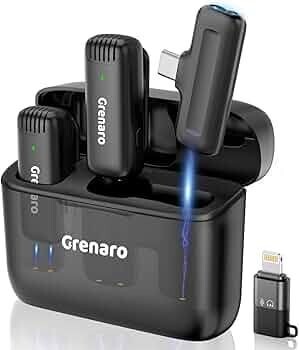GRENARO J13 Wireless Mic, Noise Reduction Lapel Mic with Charging Case