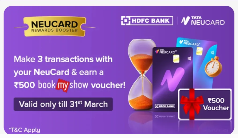 Tata Neu HDFC NeuCard Offer: Get ₹500 BookMyShow Voucher on 3 Transactions