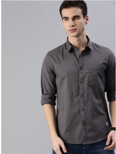 men charcoal regular fit solid  casual shirt @ 335 check other deal on shirt