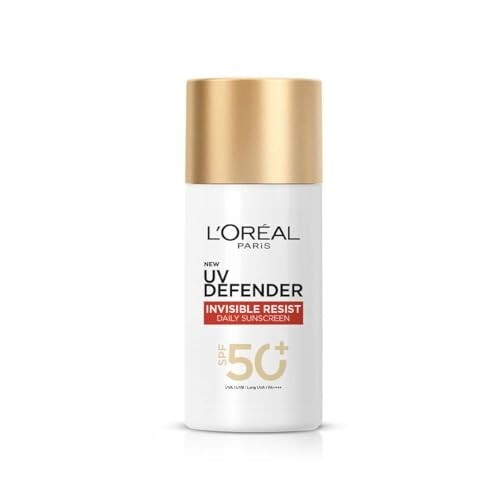 L'Oreal Paris Uv Defender Invisible Resist Daily Sunscreen Spf50+ Pa++++ 50Ml |All Skin Lightweight, Waterproof, Sweatproof & Protects From Pollution & Dust
