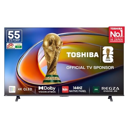 Toshiba 139 cm (55 Inches) 4K Ultra HD Smart QLED TV | Dolby Vision Atmos, HDR10+ | 144 Hz Panel | 24W Powerful Speaker | REGZA Engine ZRi | Voice Control | VIDAA OS | 55Z570RP (Black)