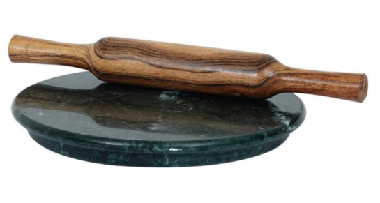 Bazaar : 11 Inch Green Marble Chakla Belan Set 