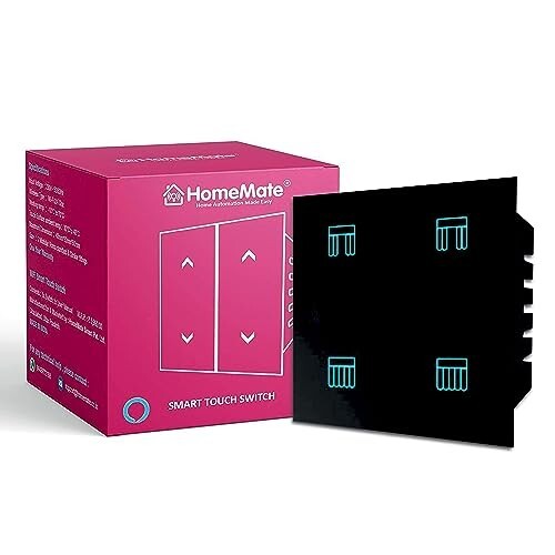 HomeMate Wi-Fi Smart Curtain/Blind/Tubular/Projector Lift Motor Touch Switch (Black, Pack of 1) 
