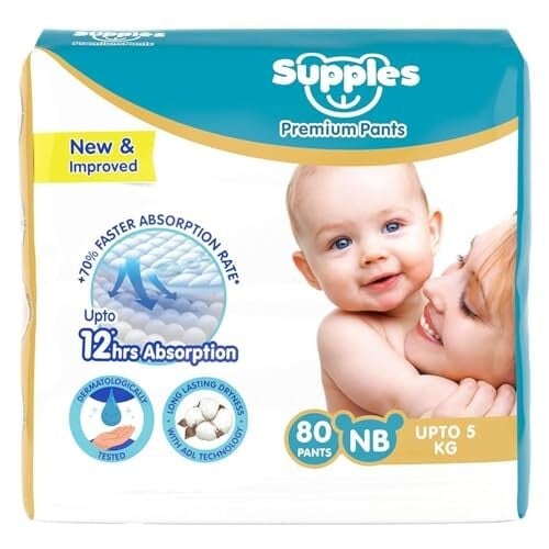 Supples Premium Diaper Pants | for Newborn Babies | 80 Diapers | NB/XS 