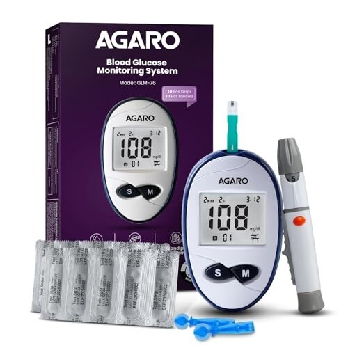 AGARO Glucometer, Blood Glucose Monitoring System with 10pcs Strips & Lancets