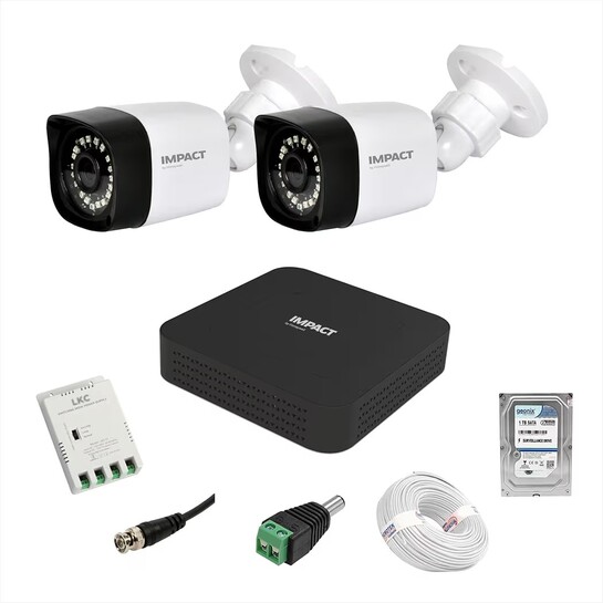 Lowest - IMPACT BY HONEYWELL 2 MP Wired CCTV KIT with 4 Channel DVR - 2 Bullet Cameras - 1 TB Hard Disk & Accessories