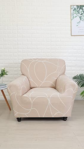 @home Polyester by Nilkamal Geometric Elegance Fitted 1 Seater Sofa Cover Peach & White