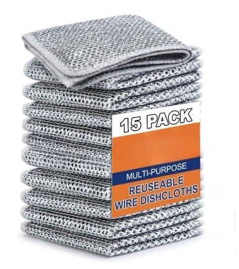 Stewit (15 Pack) Non-Scratch Dish Wash Cloth, Steel Wire Dish Cloth, Wire Dishwashing Rags Stainless Steel Scrubber Non-Scratch Wire Dishcloth for Washing Dishes Sinks Counters