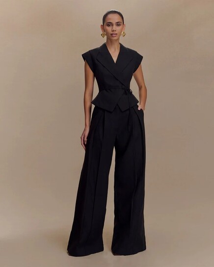 Black Tie Up Waist Coat Suit Set