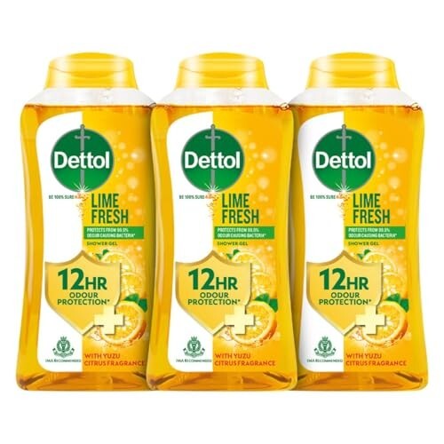 Dettol Lime Fresh Body Wash and Shower Gel (Pack of 3 - 250ml each) 
