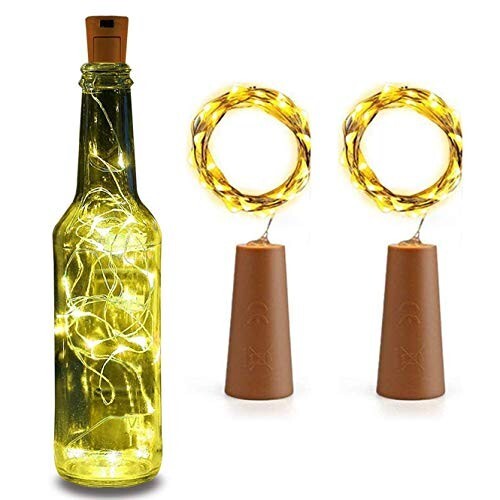 Lexton Wine Bottle Cork Lights – 20 LEDs Copper Wire String Lights | Battery Operated Fairy Lights for Bottle, DIY, Home, Party, Wedding, Diwali Decoration (Warm White, Pack of 2)