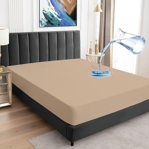 BeyBee 100% Waterproof Premium Cotton Terry Mattress Protector | Breathable, Hypoallergenic, Washable & 2X Absorbency | Ultra Soft Easy Elastic Fitted Bed Protector (Size-78 * 36, Beige)