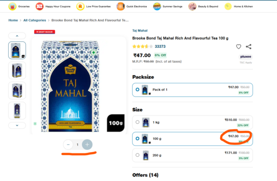 Jiomart: Taj Mahal Tea at 352.5/kg!!   