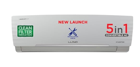 Lloyd 1.5 Ton 5 Star Inverter Split AC (5 in 1 Convertible, Cools Even at 52°C, Anti Corrosion Coating, Copper, PM 2.5 Filter,