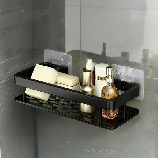 amazon basics Bathroom Organiser Without Drill | Bathroom Shelves Rustproof Wall Organizer Rack for Toiletries & Shower Storage