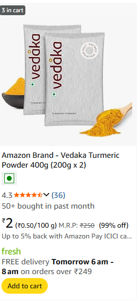 Fresh- Upto 99% off on Turmeric Powder, Eggs, Dry fruits Etc (Location Specific)