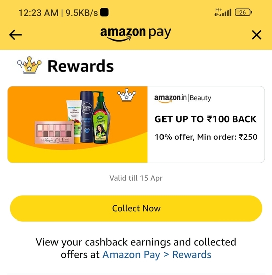[Amazon.in Beauty]Get 10% Back upto 100 on MOV 250