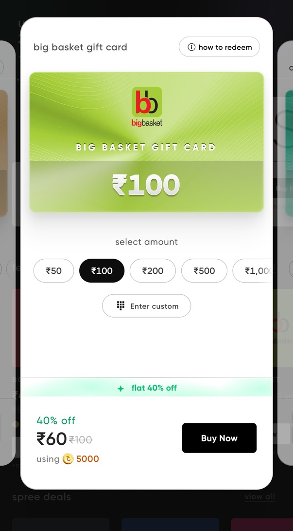 Cred - bigbasket gift card @40% off ( maybe user specific )
